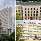 Trzy budynki uczelni w Lublinie: wysoki wieżowiec, Uniwersytet Medyczny i Politechnika Lubelska.